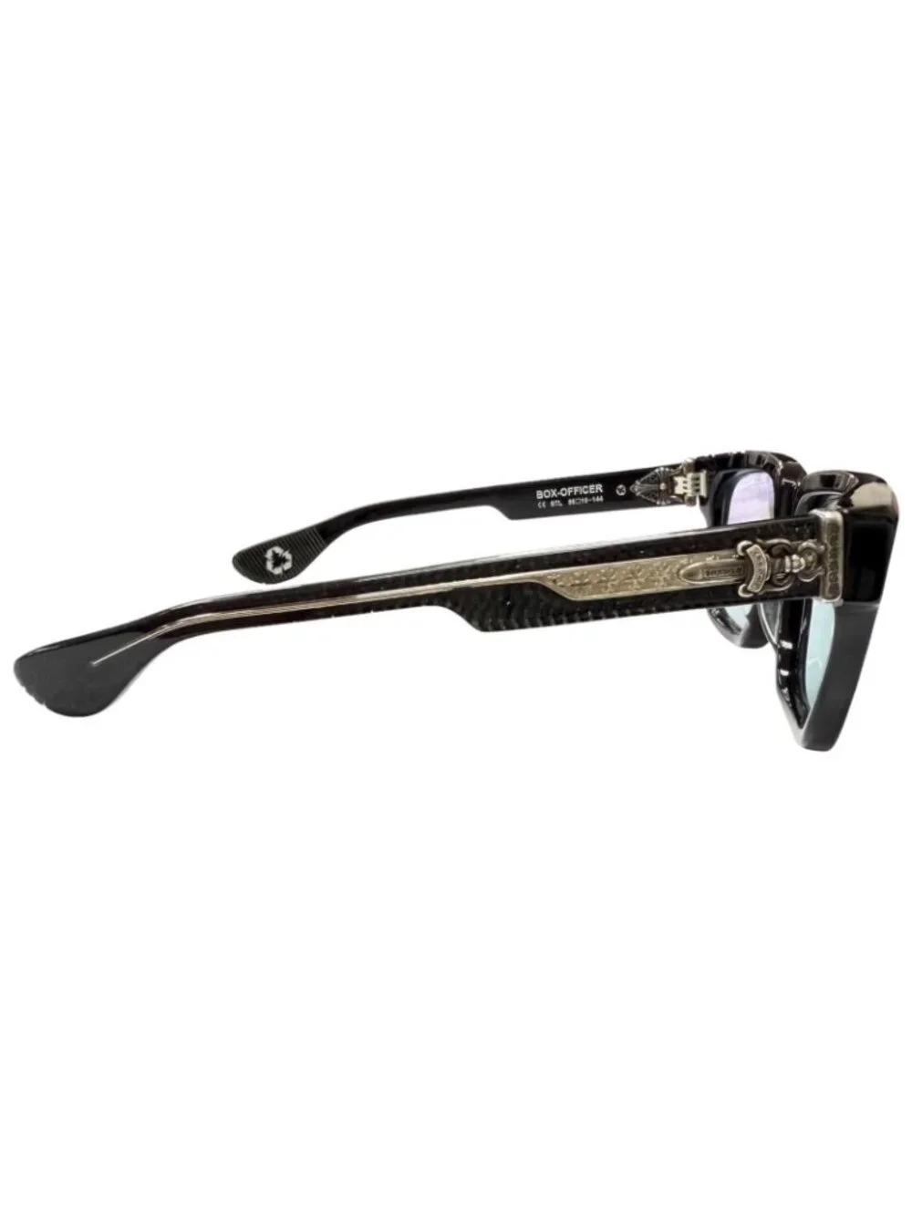 Chrome Hearts Box Officer Lame Dagga Sunglasses Black Blue Lens 56 Eyewear